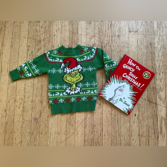 Grinch sweater &book gift  2T Dr. Seuss how the Grinch stole Christmas - Picture 2 of 8